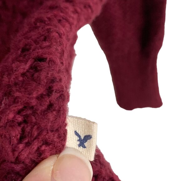 Crochet Cowl Neck Tunic Sweater Pullover Oversized Red Knit M American Eagle - Picture 5 of 9